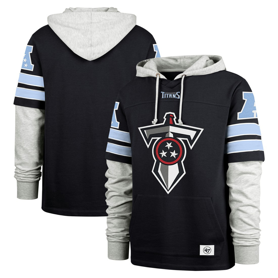 47 brand Tennessee Titans '47 Double Header Blitz Cornerback Pullover Hoodie Navy