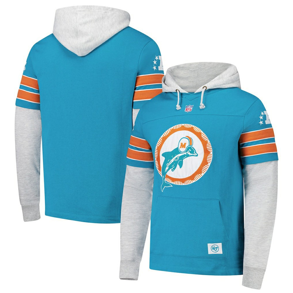 47 brand Miami Dolphins '47 Throwback Double Header Blitz Cornerback Hoodie Aqua