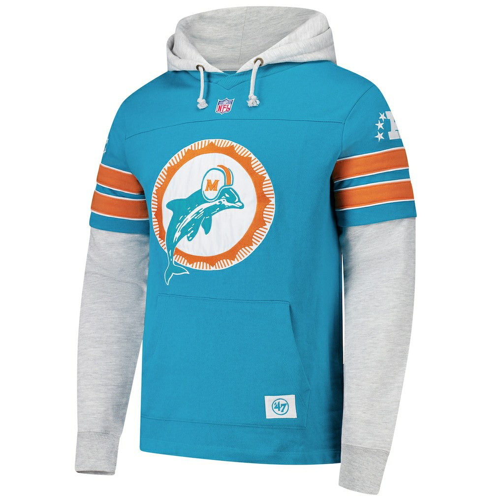 47 brand Miami Dolphins '47 Throwback Double Header Blitz Cornerback Hoodie Aqua