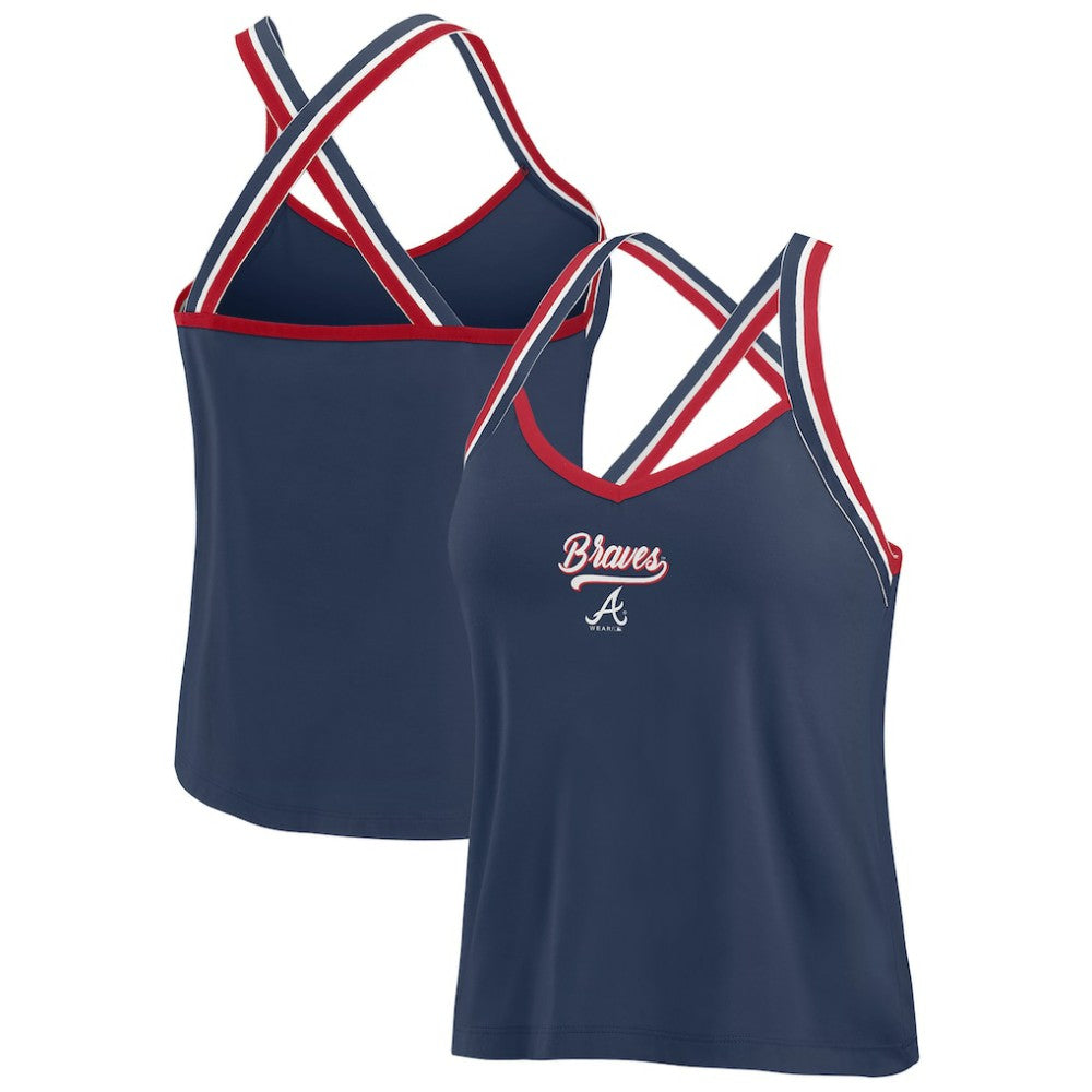 Atlanta Braves WEAR by Erin Andrews Women's Cross Strap Tank Top - Navy - MLB Lifestyle