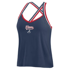 Atlanta Braves WEAR by Erin Andrews Women's Cross Strap Tank Top - Navy - MLB Lifestyle