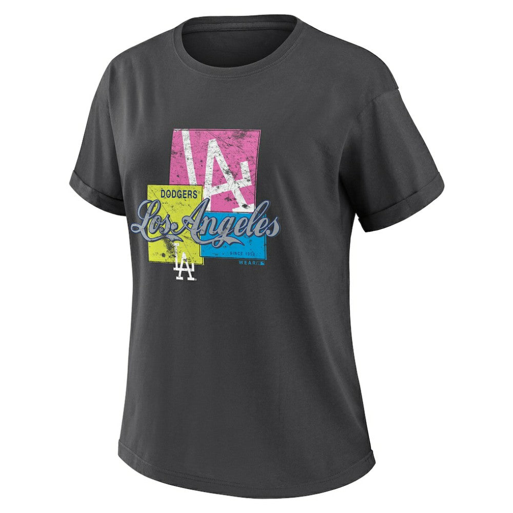 Los Angeles Dodgers WEAR by Erin Andrews Women's Domestic Box Color Boyfriend T-Shirt - Charcoal - MLB Sale