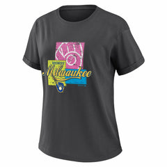 Milwaukee Brewers WEAR by Erin Andrews Women's Domestic Box Color Boyfriend T-Shirt - Charcoal - MLB Discount
