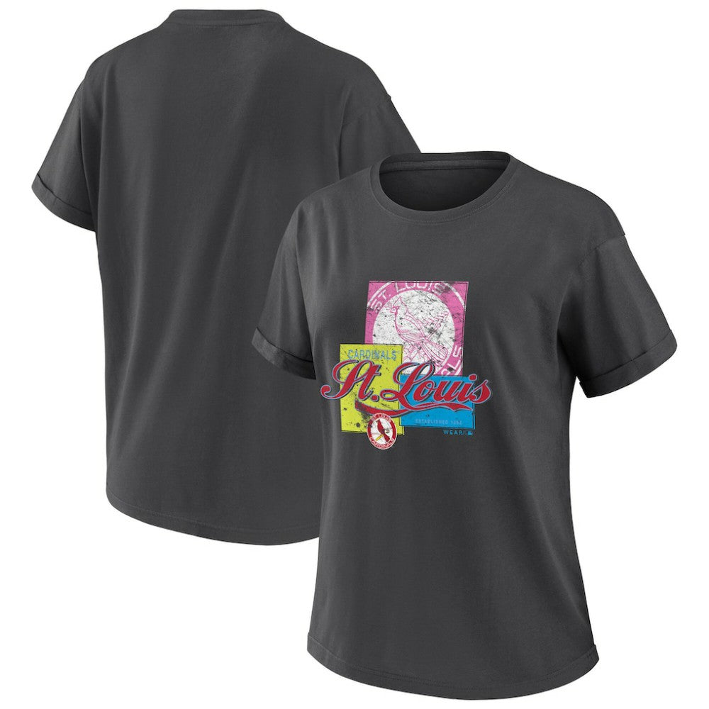 St. Louis Cardinals WEAR by Erin Andrews Women's Domestic Box Color Boyfriend T-Shirt - Charcoal - MLB Lifestyle