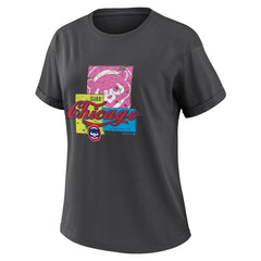 Chicago Cubs WEAR by Erin Andrews Women's Domestic Box Color Boyfriend T-Shirt - Charcoal - MLB Lifestyle