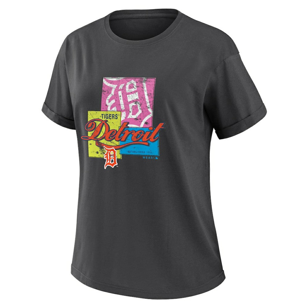 Detroit Tigers WEAR by Erin Andrews Women's Domestic Box Color Boyfriend T-Shirt - Charcoal - MLB Online