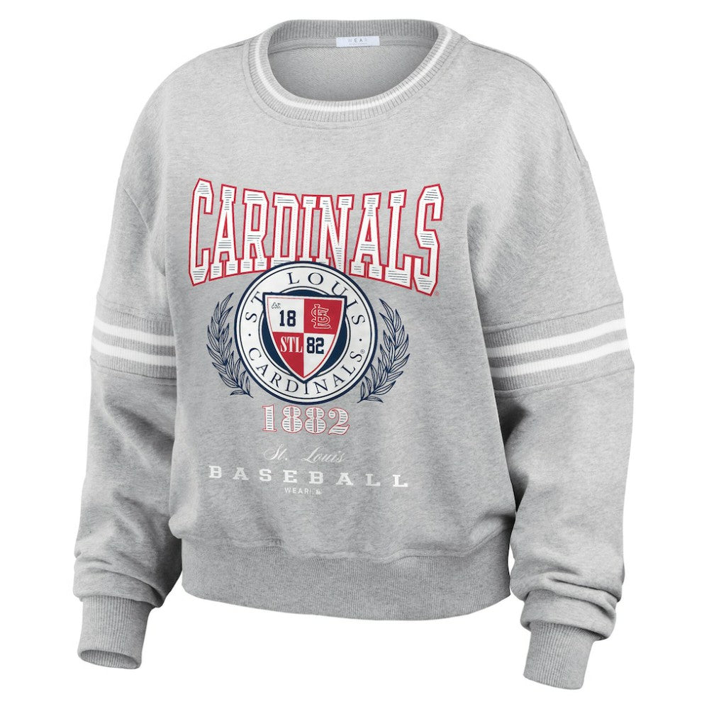 St. Louis Cardinals WEAR by Erin Andrews Women's Domestic Crest Pullover Sweatshirt - Heather Gray - MLB Online