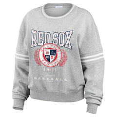 Boston Red Sox WEAR by Erin Andrews Women's Domestic Crest Pullover Sweatshirt - Heather Gray - MLB Sale