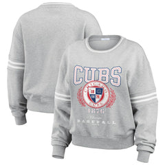 Chicago Cubs WEAR by Erin Andrews Women's Domestic Crest Pullover Sweatshirt - Heather Gray - MLB Sale