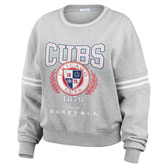 Chicago Cubs WEAR by Erin Andrews Women's Domestic Crest Pullover Sweatshirt - Heather Gray - MLB Sale