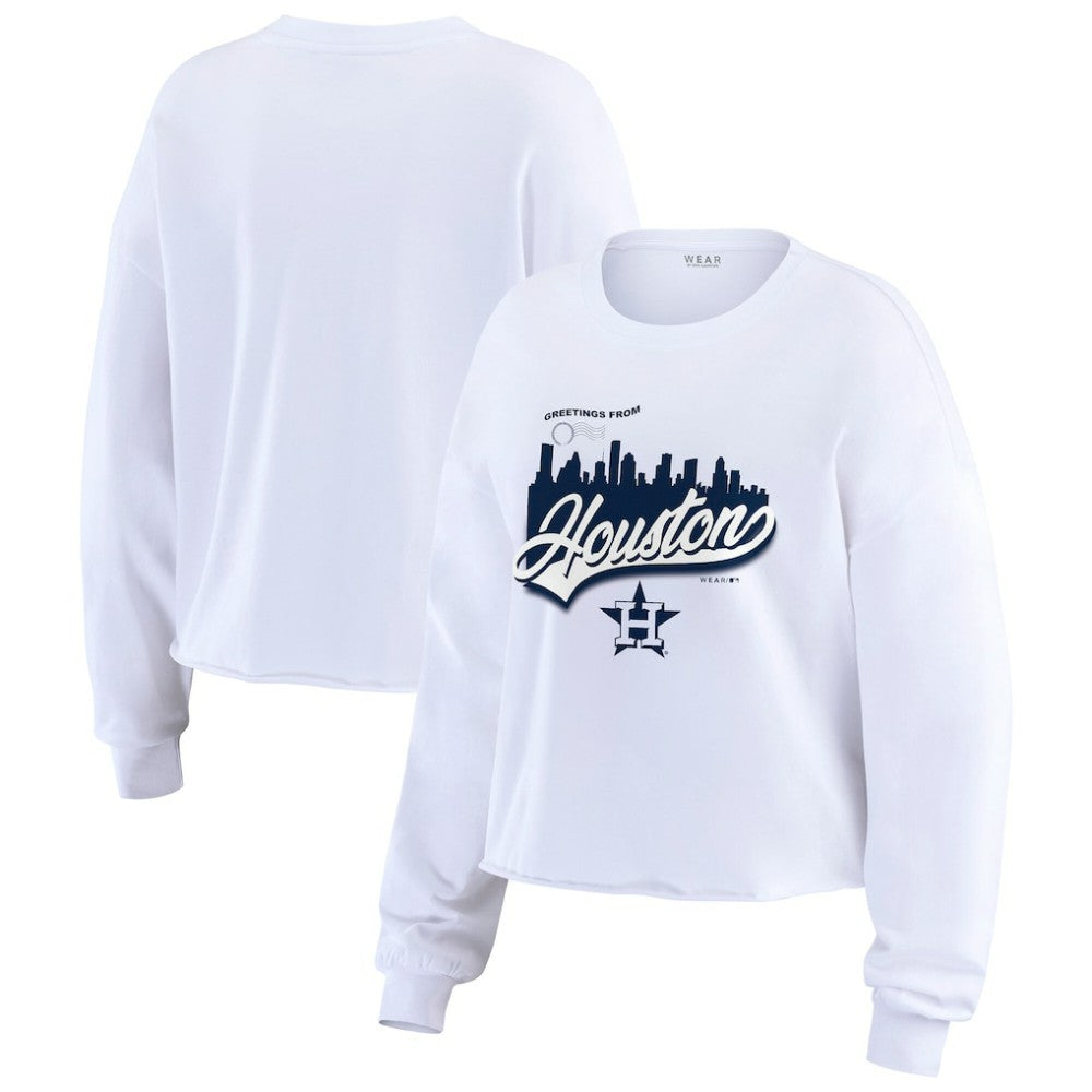 Houston Astros WEAR by Erin Andrews Women's Domestic Postcard Long Sleeve T-Shirt - White - MLB Discount