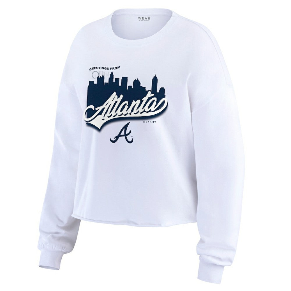 Atlanta Braves WEAR by Erin Andrews Women's Domestic Postcard Long Sleeve T-Shirt - White - MLB Discount