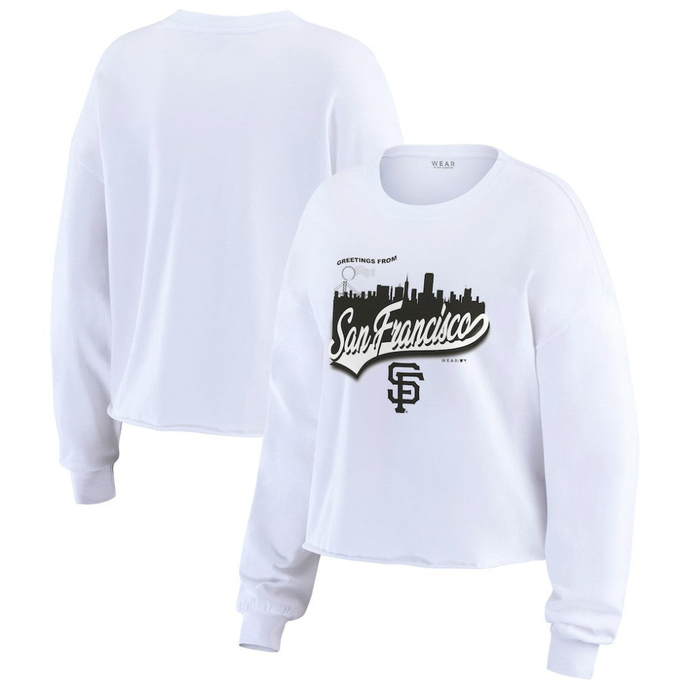 San Francisco Giants WEAR by Erin Andrews Women's Domestic Postcard Long Sleeve T-Shirt - White - MLB Lifestyle