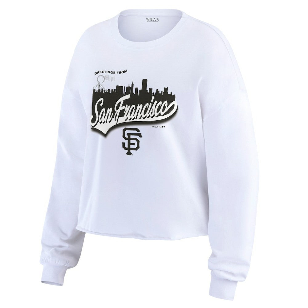 San Francisco Giants WEAR by Erin Andrews Women's Domestic Postcard Long Sleeve T-Shirt - White - MLB Lifestyle