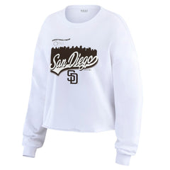 San Diego Padres WEAR by Erin Andrews Women's Domestic Postcard Long Sleeve T-Shirt - White - MLB Lifestyle
