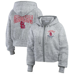 St. Louis Cardinals WEAR by Erin Andrews Women's Speckled Fleece Cropped Full-Zip Hoodie - Heather Gray - MLB on Sale