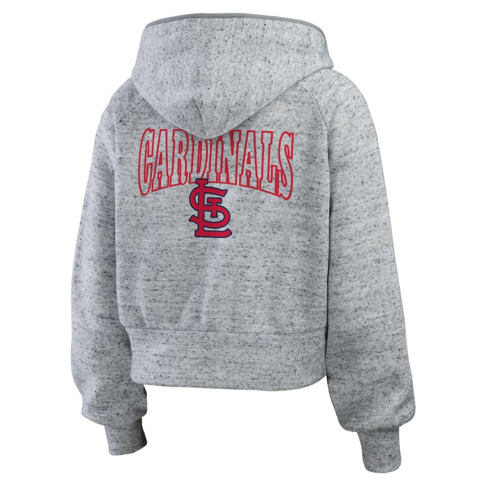 St. Louis Cardinals WEAR by Erin Andrews Women's Speckled Fleece Cropped Full-Zip Hoodie - Heather Gray - MLB on Sale