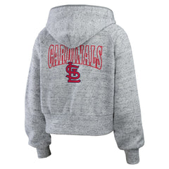 St. Louis Cardinals WEAR by Erin Andrews Women's Speckled Fleece Cropped Full-Zip Hoodie - Heather Gray - MLB on Sale