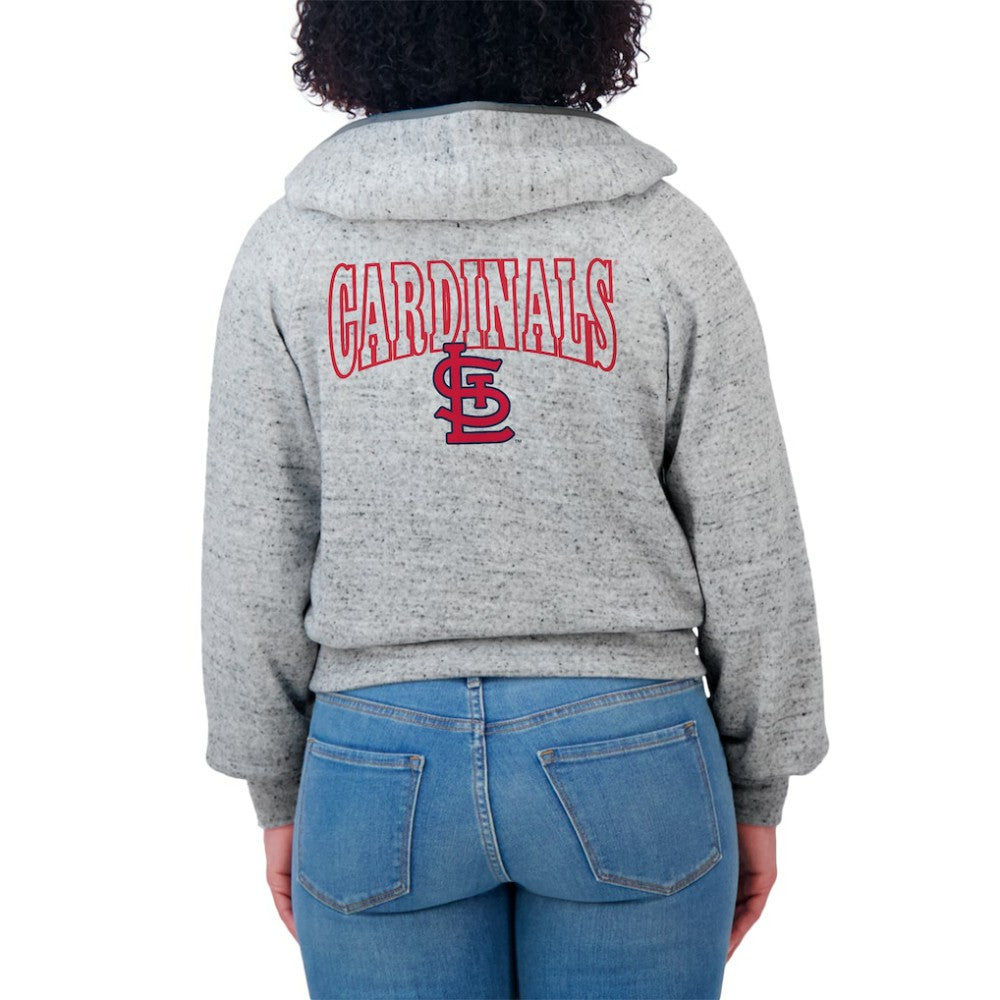 St. Louis Cardinals WEAR by Erin Andrews Women's Speckled Fleece Cropped Full-Zip Hoodie - Heather Gray - MLB on Sale