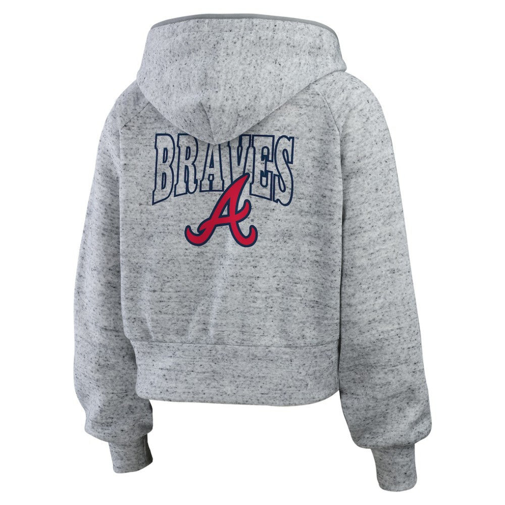 Atlanta Braves WEAR by Erin Andrews Women's Speckled Fleece Cropped Full-Zip Hoodie - Heather Gray - MLB Sale