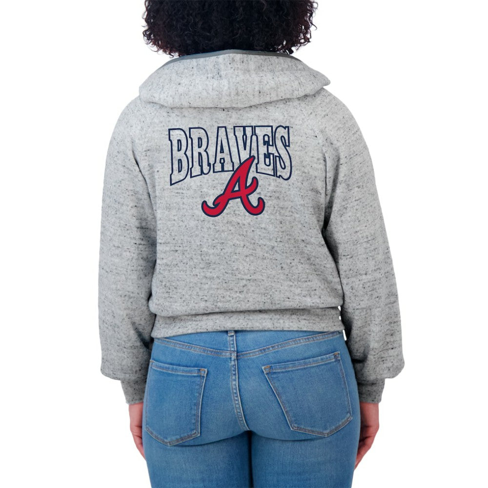 Atlanta Braves WEAR by Erin Andrews Women's Speckled Fleece Cropped Full-Zip Hoodie - Heather Gray - MLB Sale