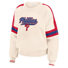 Philadelphia Phillies WEAR by Erin Andrews Women's Stripe Pullover Sweater - Cream - MLB Sale