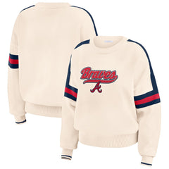 Atlanta Braves WEAR by Erin Andrews Women's Stripe Pullover Sweater - Cream - MLB Lifestyle