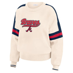 Atlanta Braves WEAR by Erin Andrews Women's Stripe Pullover Sweater - Cream - MLB Lifestyle