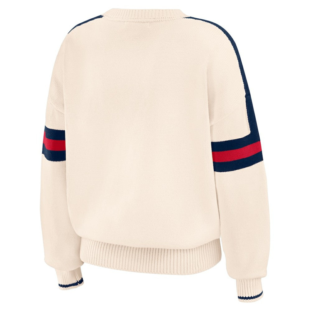 Atlanta Braves WEAR by Erin Andrews Women's Stripe Pullover Sweater - Cream - MLB Lifestyle