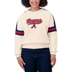 Atlanta Braves WEAR by Erin Andrews Women's Stripe Pullover Sweater - Cream - MLB Lifestyle