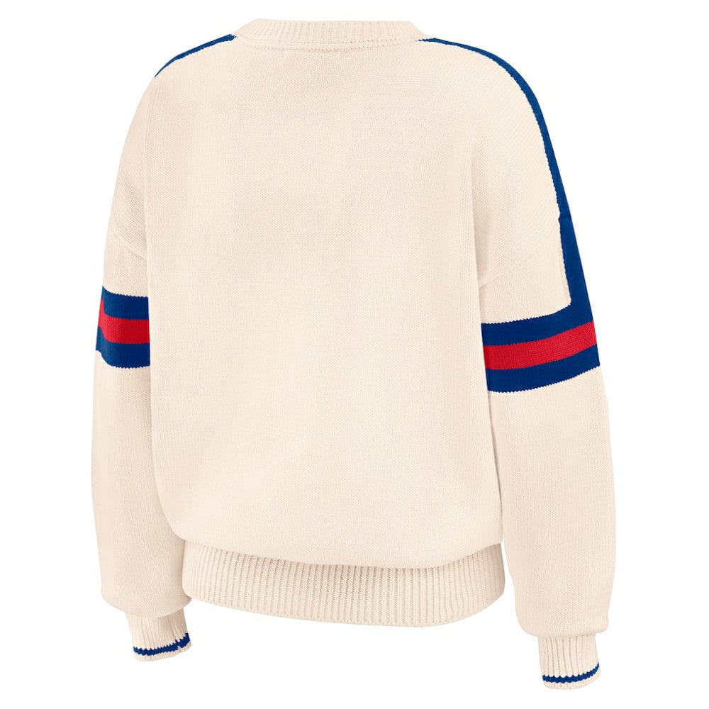 Chicago Cubs WEAR by Erin Andrews Women's Stripe Pullover Sweater - Cream - MLB Discount