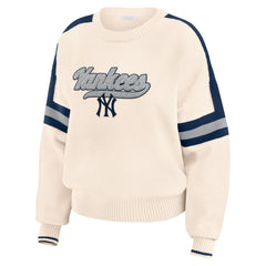 New York Yankees WEAR by Erin Andrews Women's Stripe Pullover Sweater - Cream - MLB Lifestyle