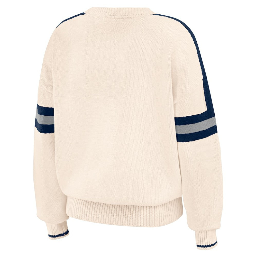 New York Yankees WEAR by Erin Andrews Women's Stripe Pullover Sweater - Cream - MLB Lifestyle
