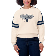 New York Yankees WEAR by Erin Andrews Women's Stripe Pullover Sweater - Cream - MLB Lifestyle
