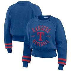 Texas Rangers WEAR by Erin Andrews Women's Vintage Washed Cropped Pullover Sweatshirt - Royal - MLB Discount