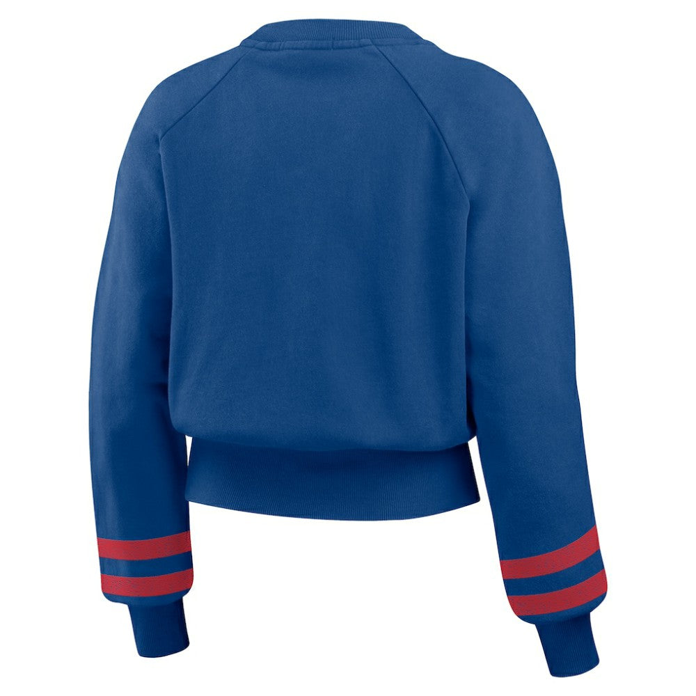 Texas Rangers WEAR by Erin Andrews Women's Vintage Washed Cropped Pullover Sweatshirt - Royal - MLB Discount