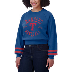 Texas Rangers WEAR by Erin Andrews Women's Vintage Washed Cropped Pullover Sweatshirt - Royal - MLB Discount