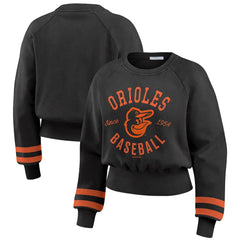 Baltimore Orioles WEAR by Erin Andrews Women's Vintage Washed Cropped Pullover Sweatshirt - Black - MLB Online