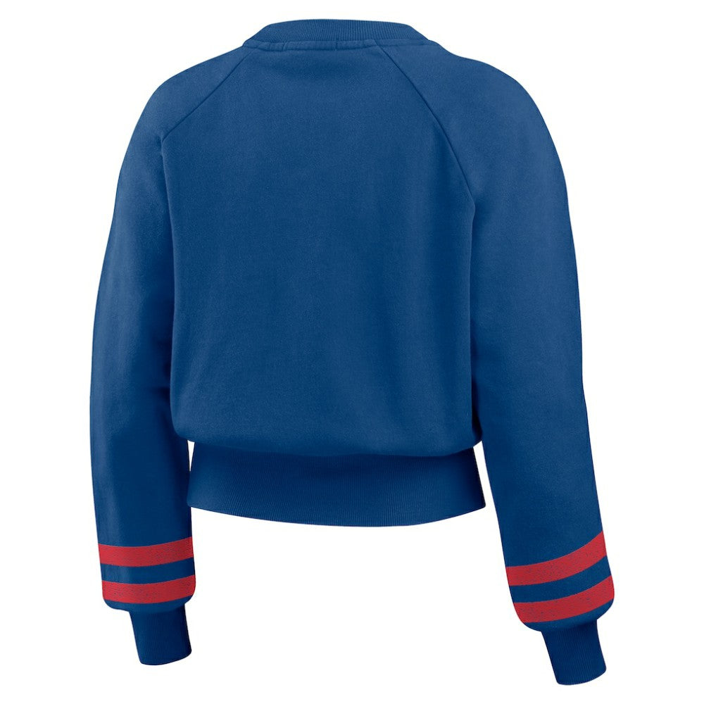 Chicago Cubs WEAR by Erin Andrews Women's Vintage Washed Cropped Pullover Sweatshirt - Royal - MLB Lifestyle