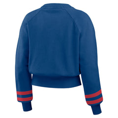 Chicago Cubs WEAR by Erin Andrews Women's Vintage Washed Cropped Pullover Sweatshirt - Royal - MLB Lifestyle