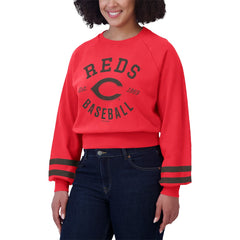 Cincinnati Reds WEAR by Erin Andrews Women's Vintage Washed Cropped Pullover Sweatshirt - Red - MLB on Sale