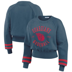 Cleveland Guardians WEAR by Erin Andrews Women's Vintage Washed Cropped Pullover Sweatshirt - Navy - MLB Lifestyle