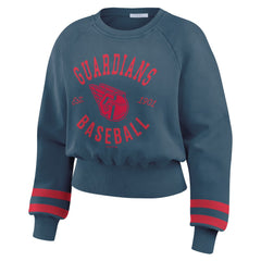Cleveland Guardians WEAR by Erin Andrews Women's Vintage Washed Cropped Pullover Sweatshirt - Navy - MLB Lifestyle