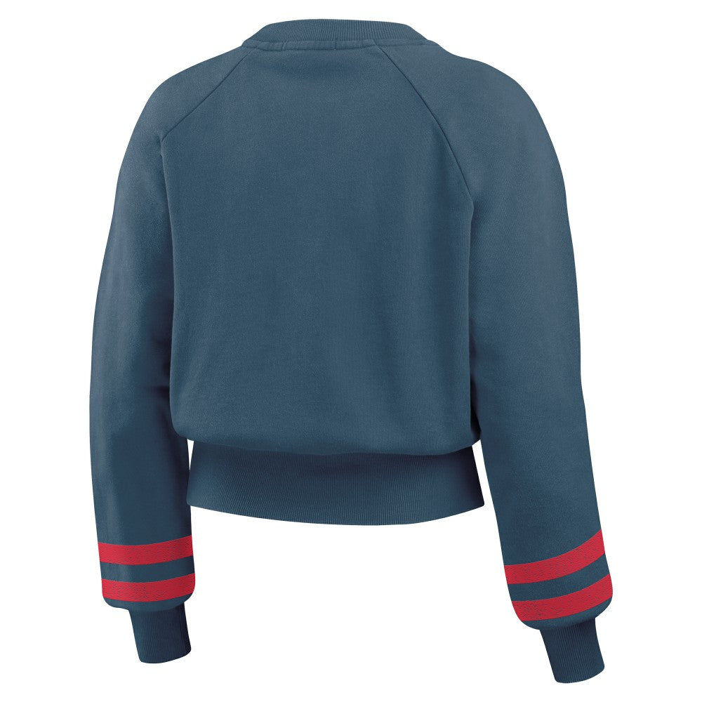 Cleveland Guardians WEAR by Erin Andrews Women's Vintage Washed Cropped Pullover Sweatshirt - Navy - MLB Lifestyle
