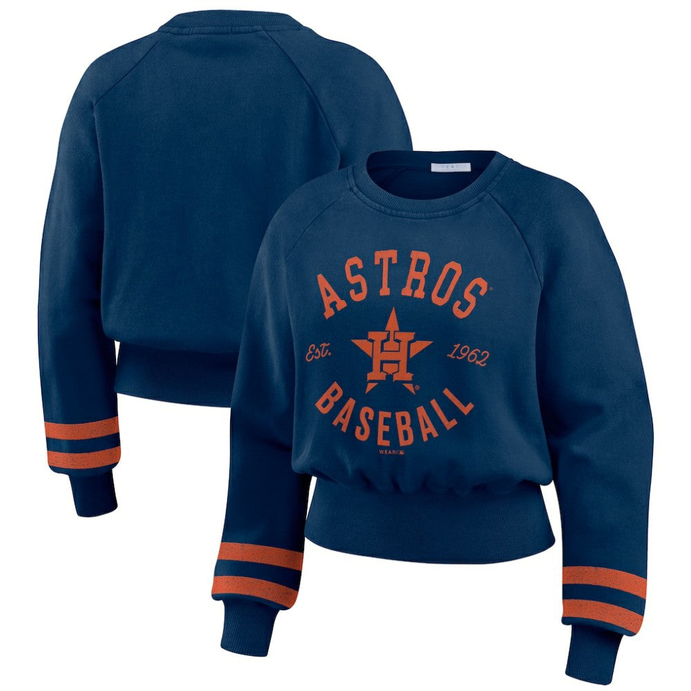 Houston Astros WEAR by Erin Andrews Women's Vintage Washed Cropped Pullover Sweatshirt - Navy - MLB on Sale