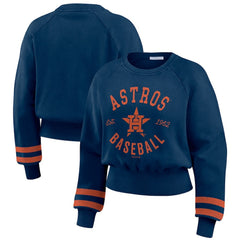 Houston Astros WEAR by Erin Andrews Women's Vintage Washed Cropped Pullover Sweatshirt - Navy - MLB on Sale