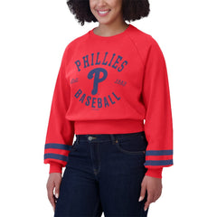 Philadelphia Phillies WEAR by Erin Andrews Women's Vintage Washed Cropped Pullover Sweatshirt - Red - MLB Discount