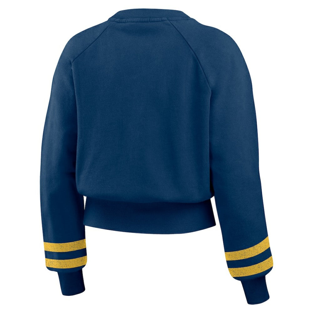 Milwaukee Brewers WEAR by Erin Andrews Women's Vintage Washed Cropped Pullover Sweatshirt - Navy - MLB Discount
