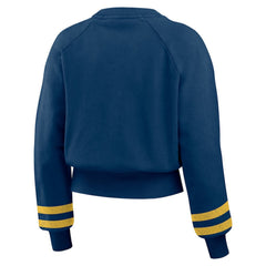 Milwaukee Brewers WEAR by Erin Andrews Women's Vintage Washed Cropped Pullover Sweatshirt - Navy - MLB Discount