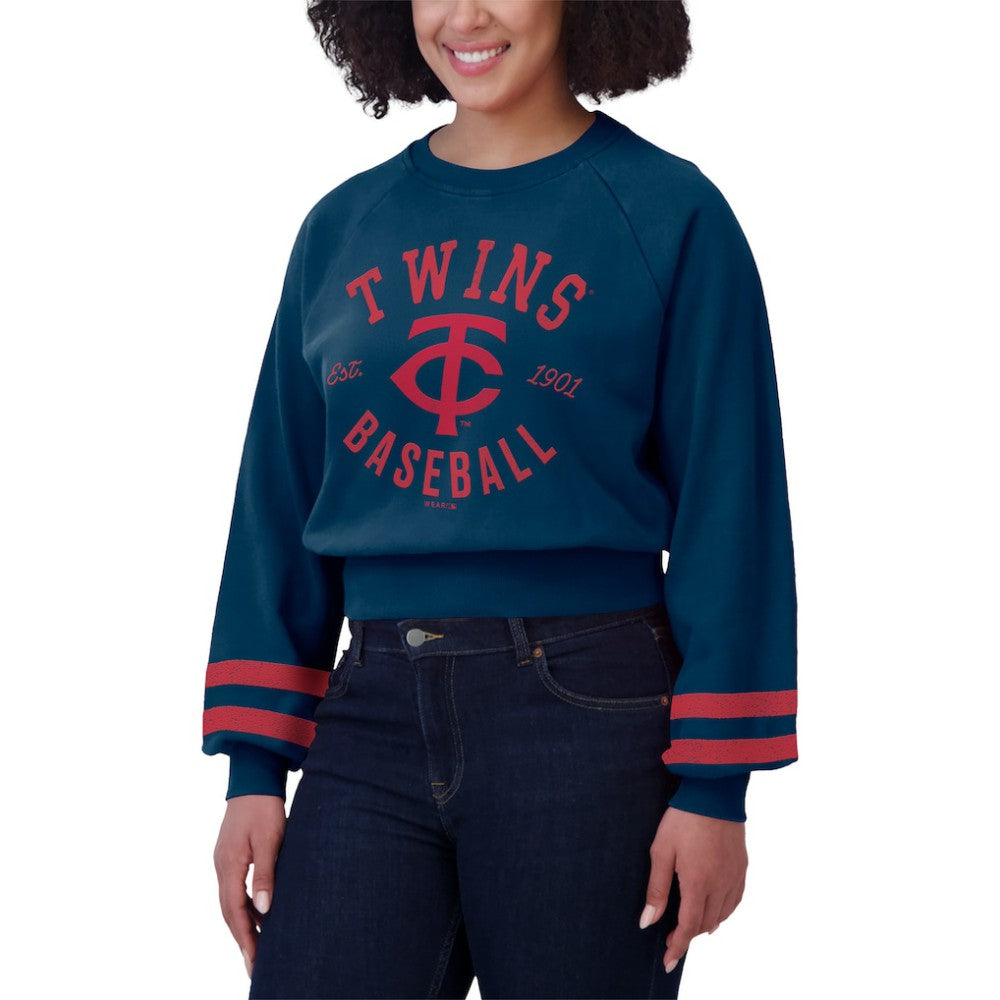 Minnesota Twins WEAR by Erin Andrews Women's Vintage Washed Cropped Pullover Sweatshirt - Navy - MLB Lifestyle